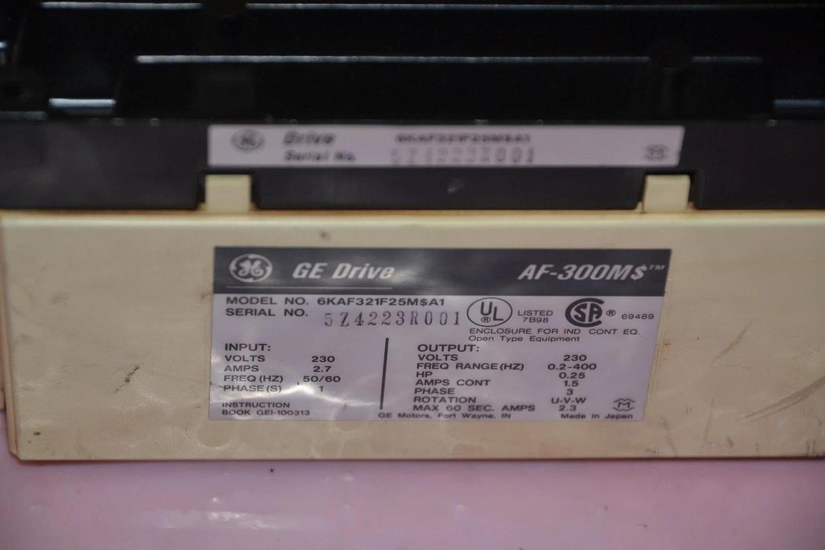 Used GENERAL ELECTRIC 6KAF321F25M$A1 .25HP 230V AF-300M$ DRIVE