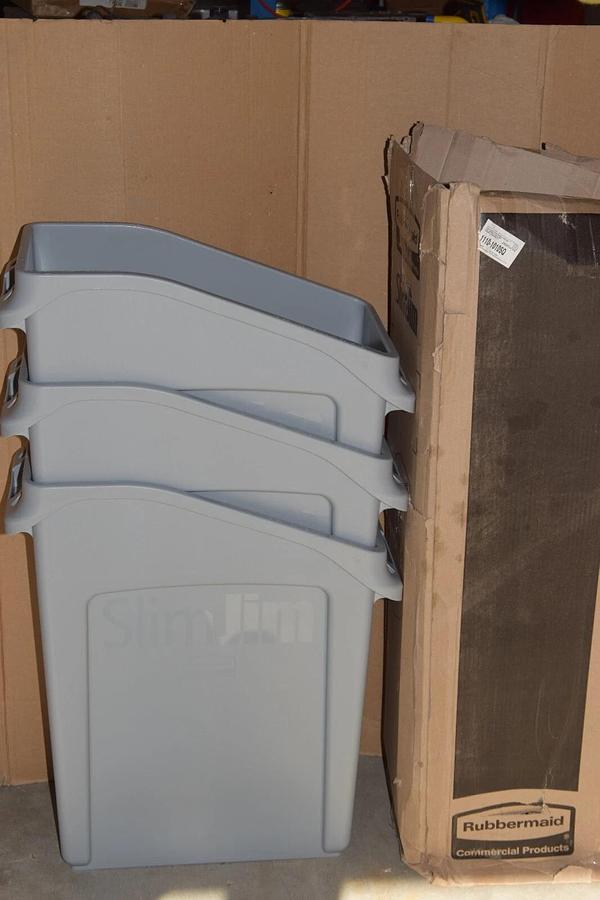 (NEW - Box 3) RUBBERMAID SlimJim Under-Counter Container 13 Gal Gray 2026695