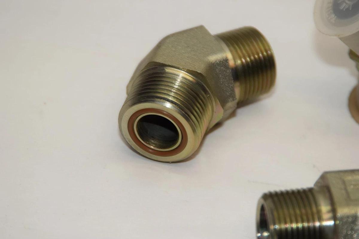 Used (2) NEW PARKER HYD FITTING ADAPTER 45 Deg O-ring face Seal Lok 3/4" npt - o ring