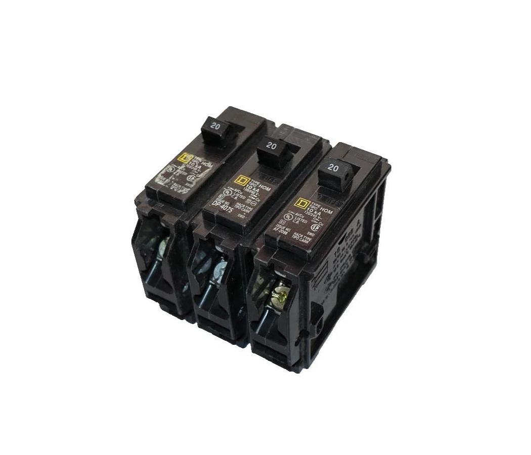 Used Square D Circuit Breaker 20A 20 Amp HOM120-U 1p 1  Pole(Lot of 3)