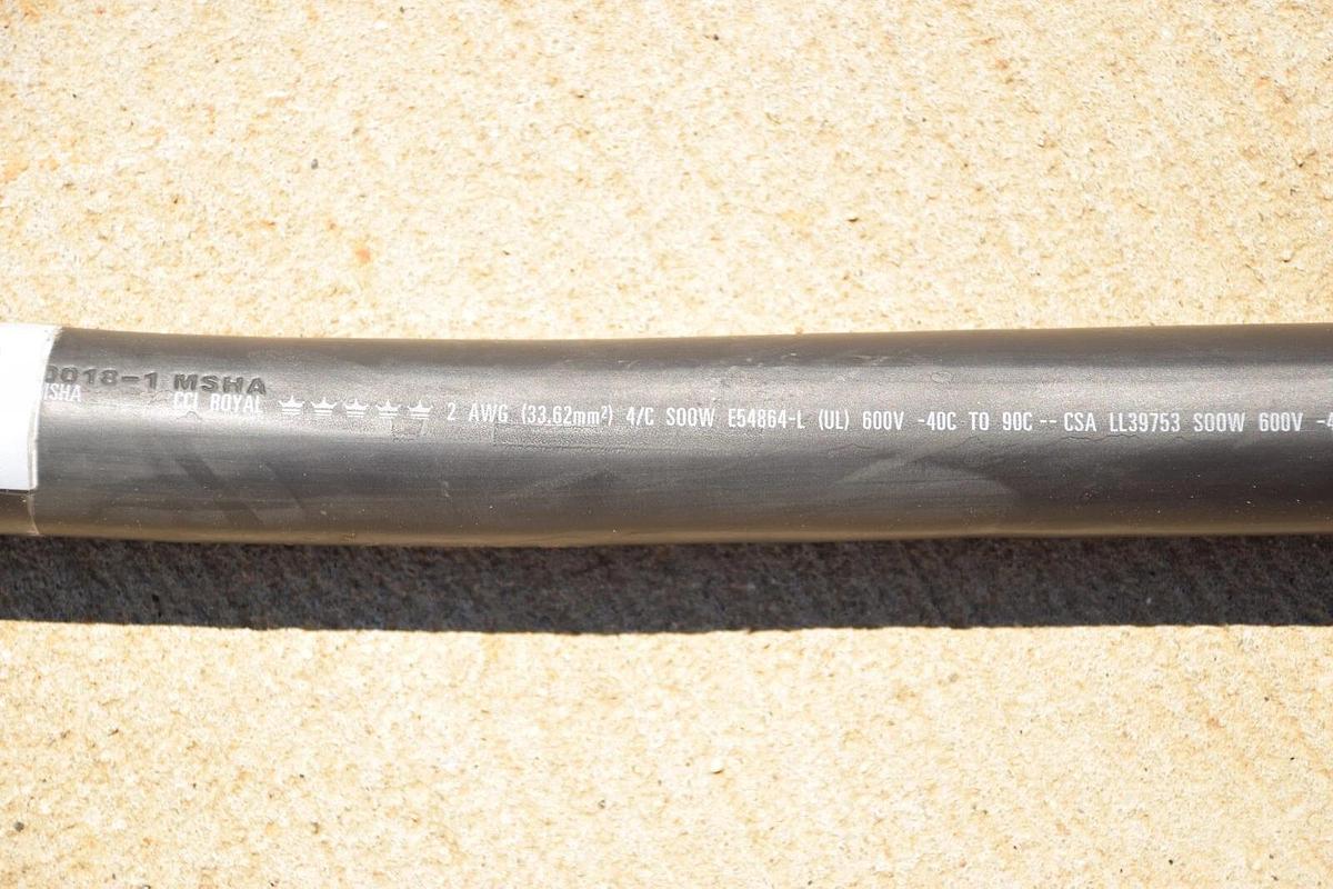 80' CCI Royal SOOW Flexible Cord Cable P-07-KA070018-1 MSHA 2AWG 4/C 600V Copper