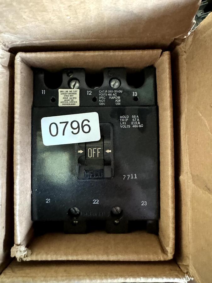 (New) HEINEMANN 62-803A 62803A 240Vac 15A Vintage Breaker