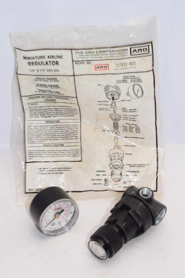 (NEW) ARO 127122-600 1/8" & 1/4" Pipe Size Miniature Airline Regulator