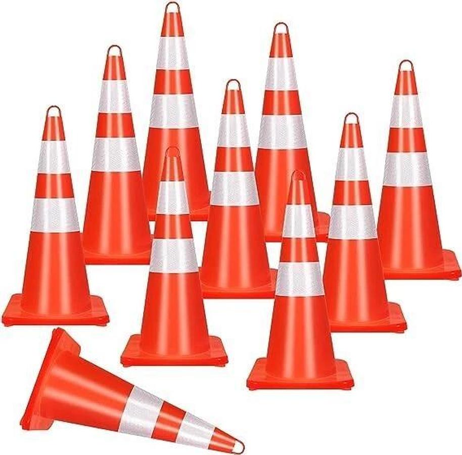 (Box of 10) DOKIO 28-10 28" Traffic Cone Safety Cones w/ Reflective Collars NEW