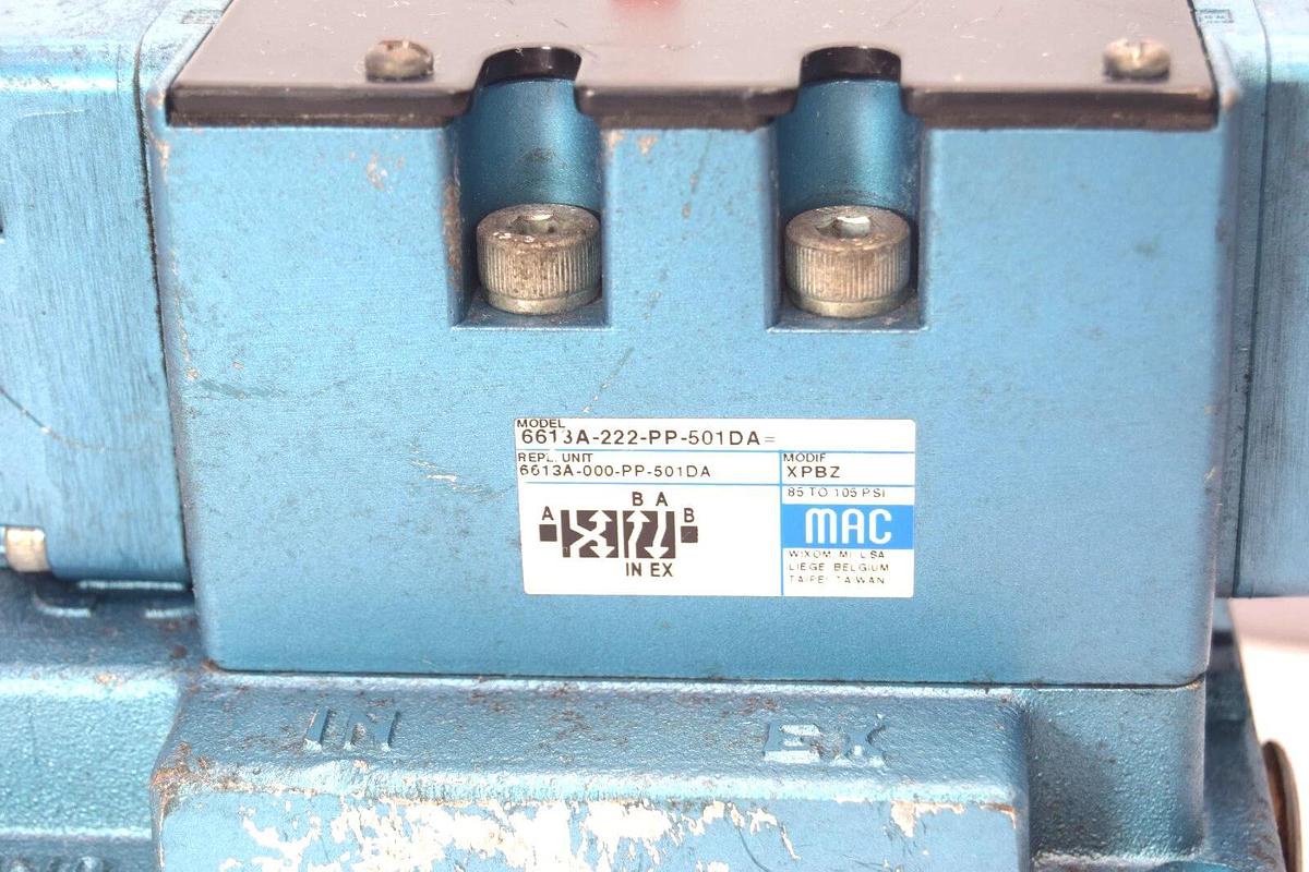 MAC VALVE 6613A-222-PP-501DA , 6613A-000-PP-501DA 85-105psi Pneumatic Valve NOS