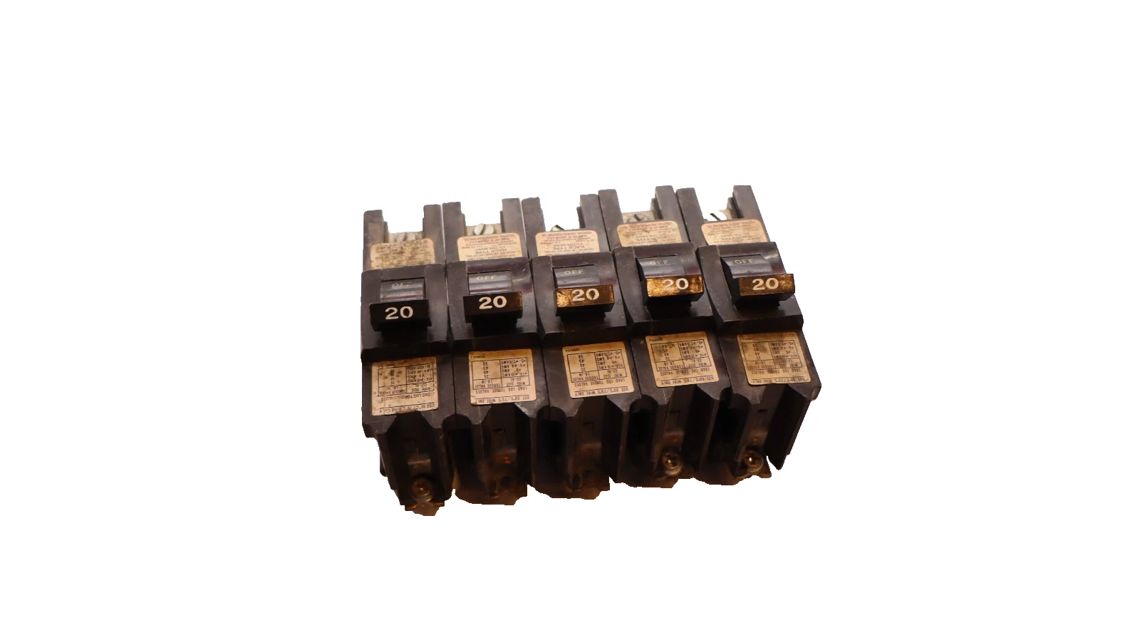Used (Lot of 5) Federal Pacific 20 Amp 20A Single Pole Bolt on Breaker NBSWD120-U