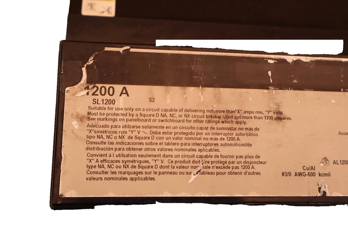 Used Square D 1200Amp SL1200 Circuit Breaker 1200A Frame 600V 3Pole (Missing Cover)