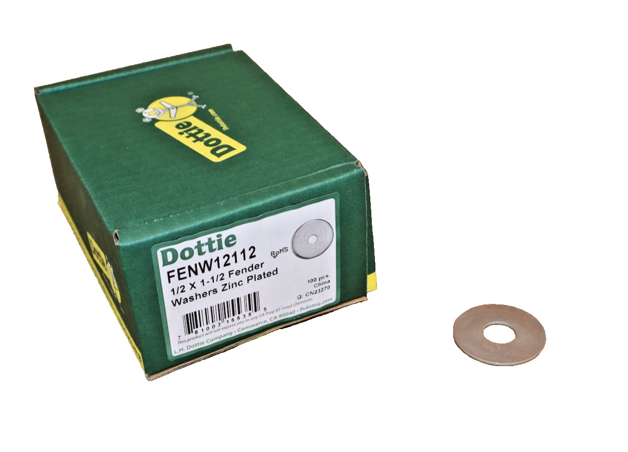 Dottie 1/2x1-1/2 Fender Washers Zinc Plated FENW12112 *Box of 100* NEW