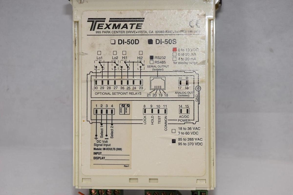 Used TEXMATE DI-50S , DI50S 0-10vdc RS232 Digital Panel Meter