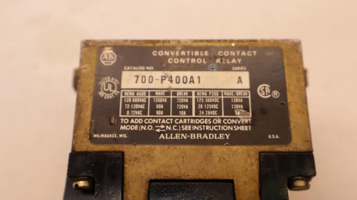 Used Allen Bradley Relay 700-PT Pneumatic Time Delay 700-P400A1 600A Coil: 120V