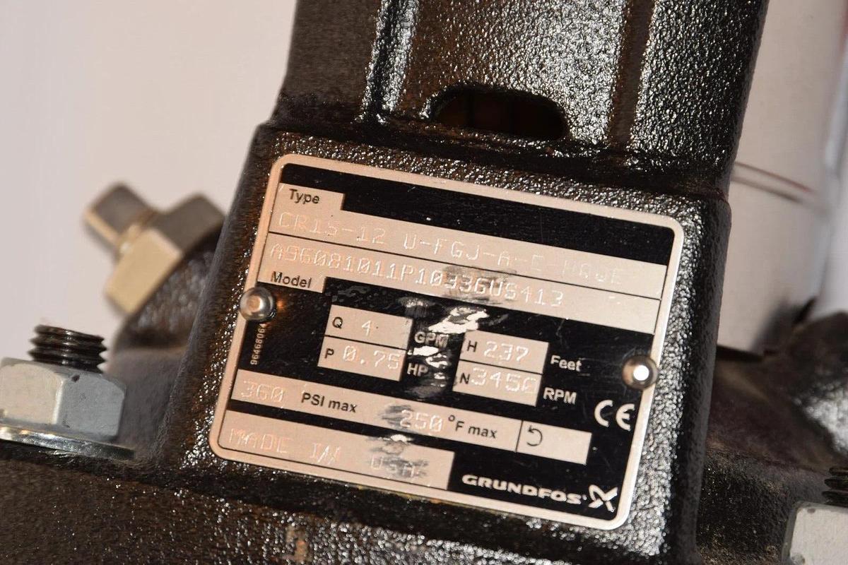 NEW) GRUNDFOS CR1S-12 U-FGJ-A-E-HQQE .75HP 3450rpm 1gpm Vertical Multistage Pump