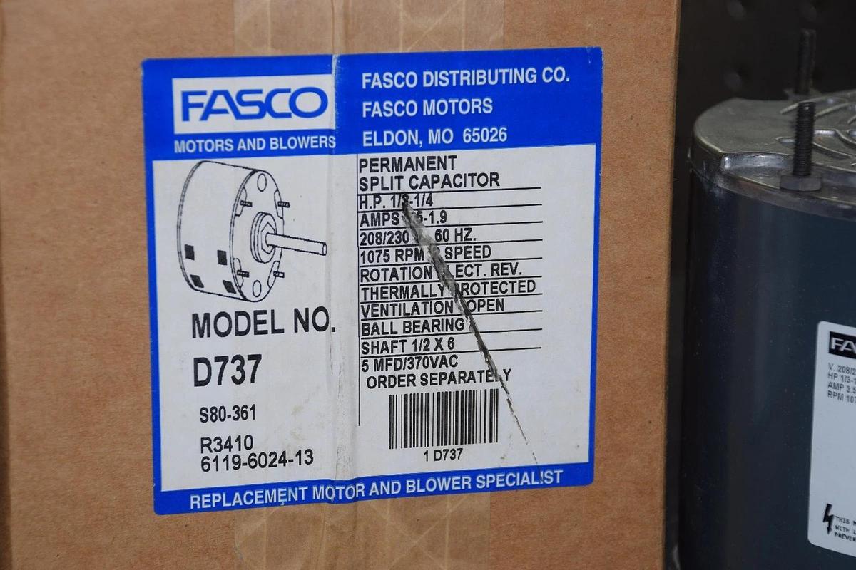 Fasco Condenser Motor D737 1/3-1/4hp 3.5-1.9a 208/230v 60hz 1075rpm NEW