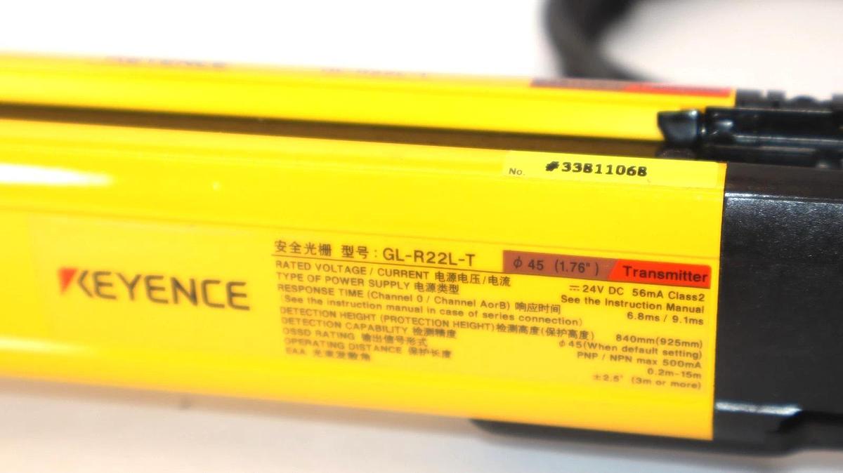 Used Keyence GL-R22L-T , GLR22LT 24V 56mA Light Curtain Transmitter