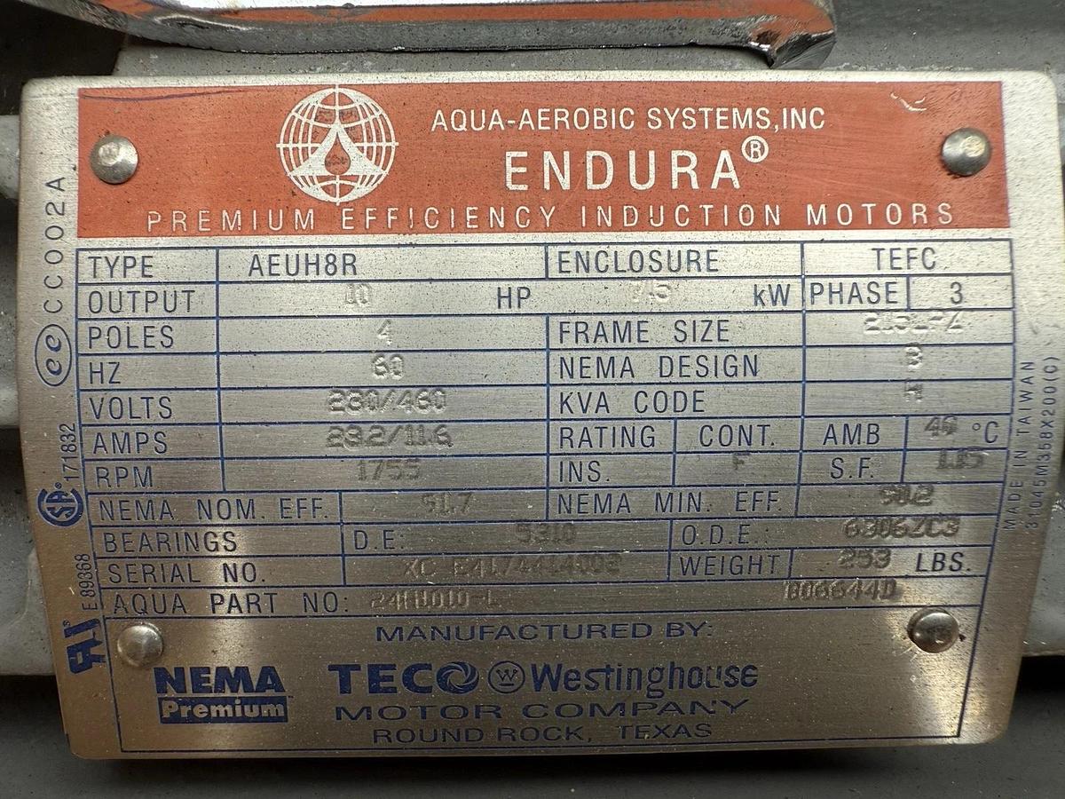 Aqua-Aerobic ENDURA TECO Motor AEUH8R 40hp 7.5kW 3ph 4p 230/460v TEFC (NEW)