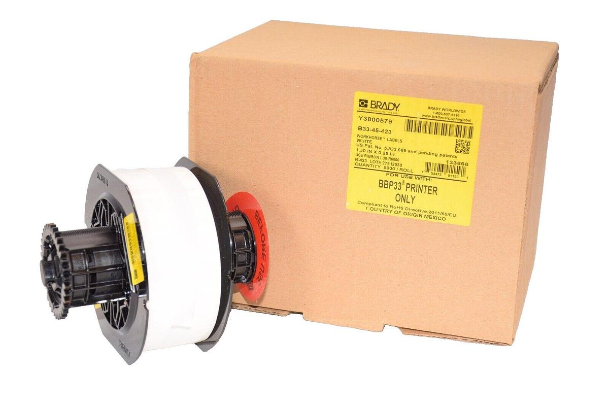 (NEW) BRADY B33-45-423 1.50" x 0.25" White Workhorse Labels