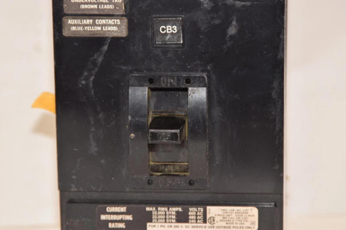 Used SQUARE D KAF361251616 125A 125 Amp 3P 600V Circuit Breaker