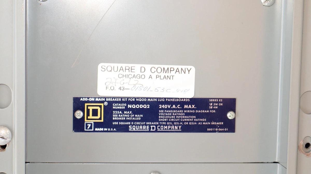 Used Square D Electric 225A Panelboard 225 A NQOD442L225CU NQODQ2 208y/120v 3ph 4w 42