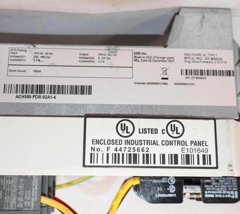 Used ABB VFD DRIVE ACH580-01-02A1-4+0J400+P922 400/480v 3ph ACH580-PDR-02A1-4