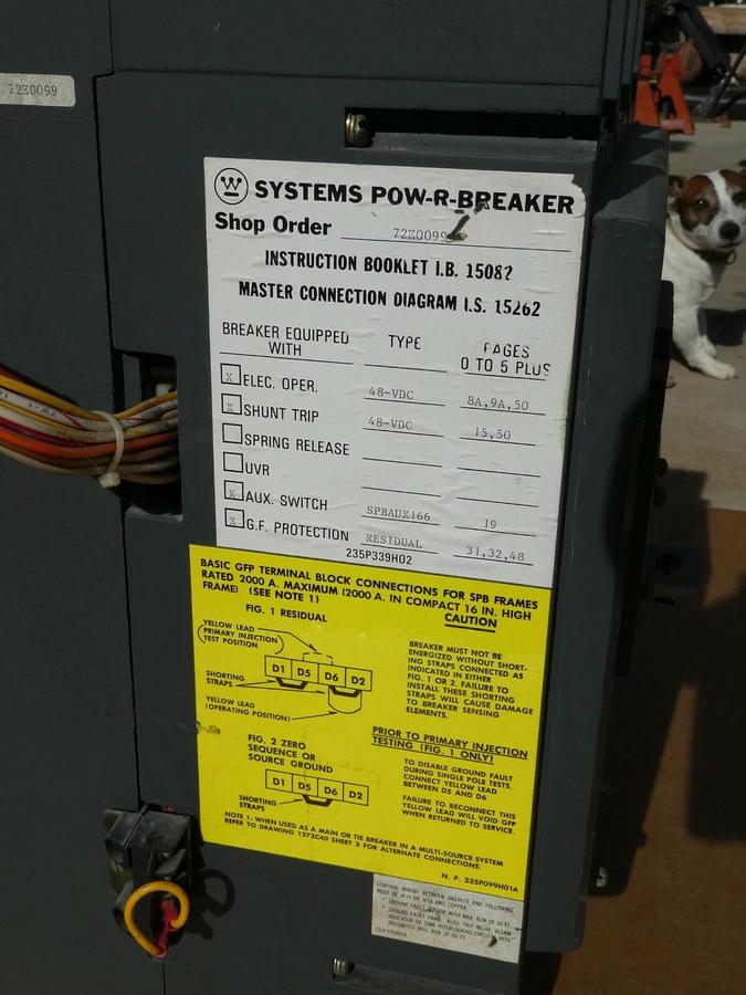 Used Westinghouse SPB 65 2000A Drawout Pow-R Breaker  w/ 1600 Amp Plug SPB100 2000 A