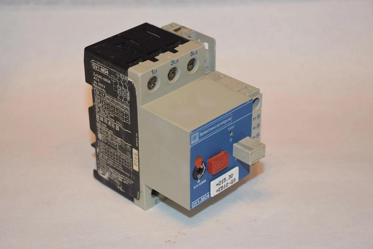 Used TELEMECANIQUE GV1-M04 GV1M04 0.4-0.63A MOTOR CIRCUIT BREAKER w/ Aux GV1-A01