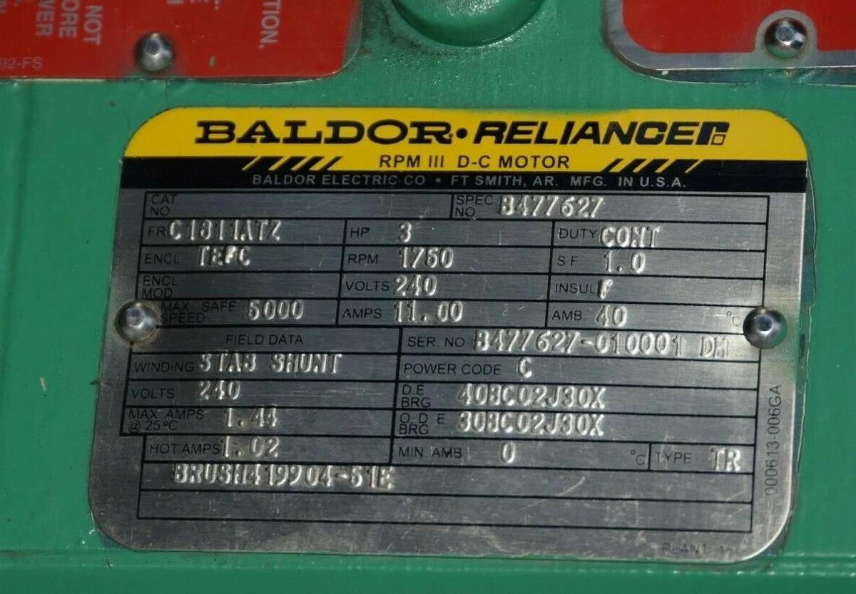 (New) Reliance Electric 3 HP DC Motor C1811ATZ  1750 RPM  240V  D-C 3HP Baldor