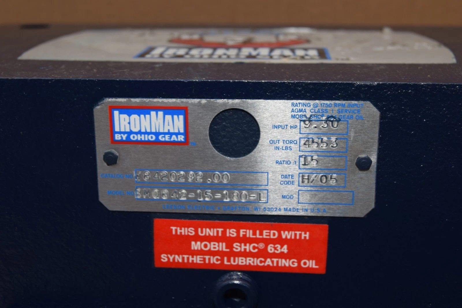 IronMan Ohio Gearbox Worm Speed Reducer W8420292.00 BMQ842-15-180-L 15:1 NOS