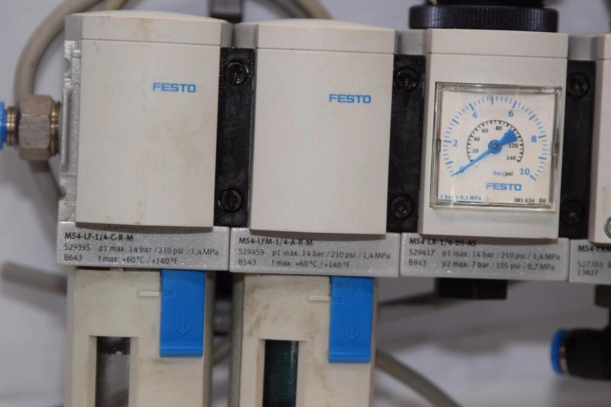 Used FESTO MS4-FRM-1/4-AD7 , MS4-LR-1/4-D6-AS , MS4-EE-1/4-10V24-S Filter Regulator