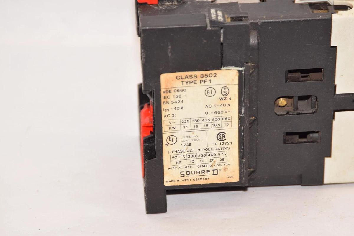 Used SQUARE D PF1.00 Class 8502 Type PF1 Contactor 110/120V 50/60Hz Coil