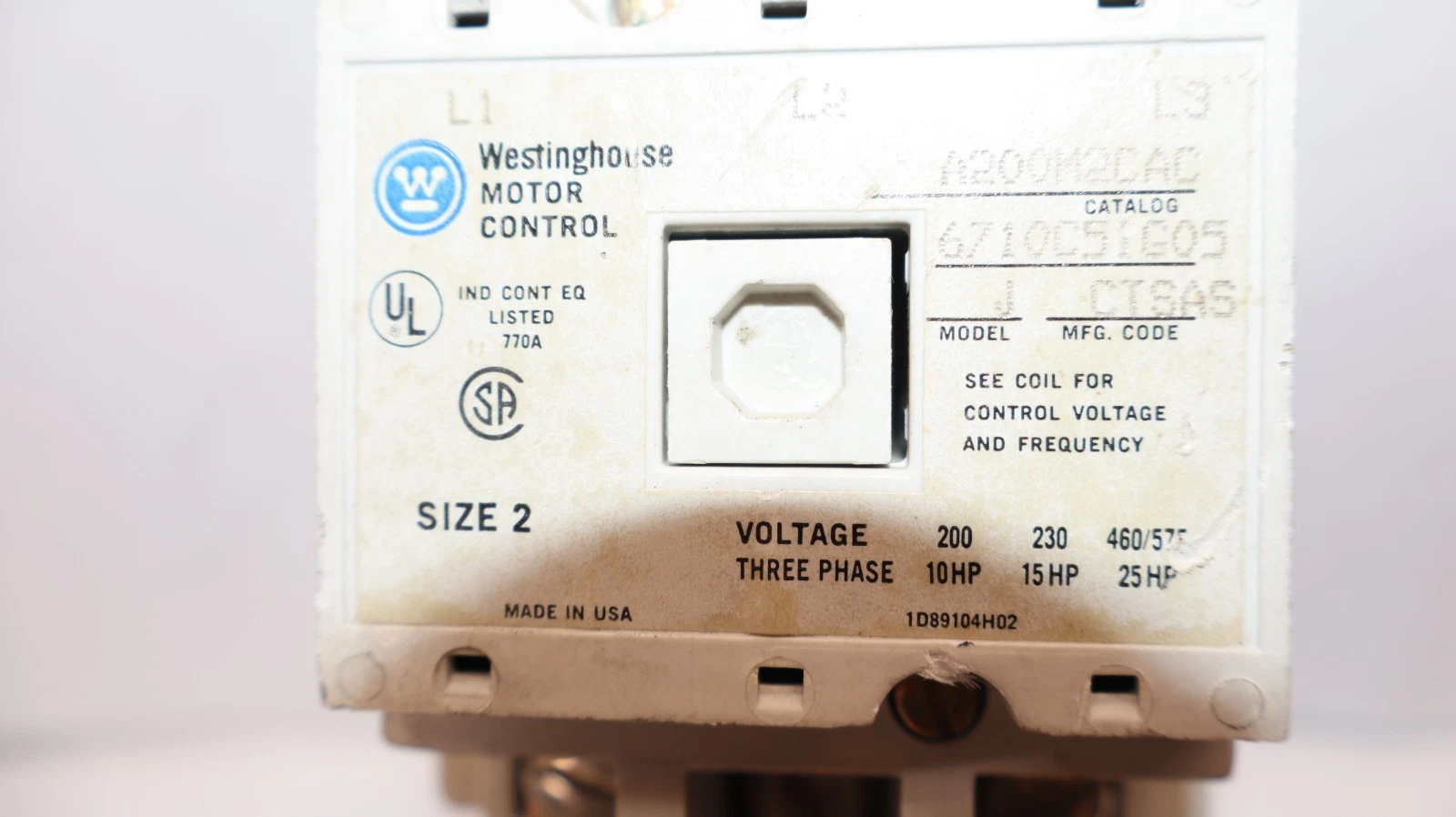Used Westinghouse Motor Control Starter Size Sz 2 A200M2CAC Model J 110/120V Coil