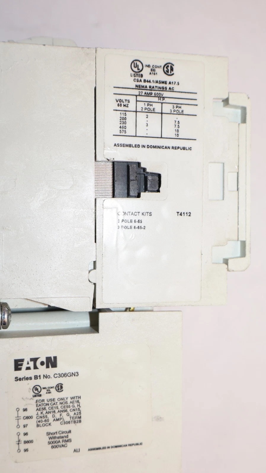 Eaton Starter AN16DN0 Size Sz 1 600V 27A 27 Amp Coil:120v USA