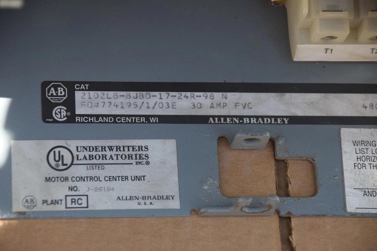 Used ALLEN BRADLEY 2100 MCC Bucket 30 Amp fusible FVC Starter 2102LB-BJBD-17-24R-98