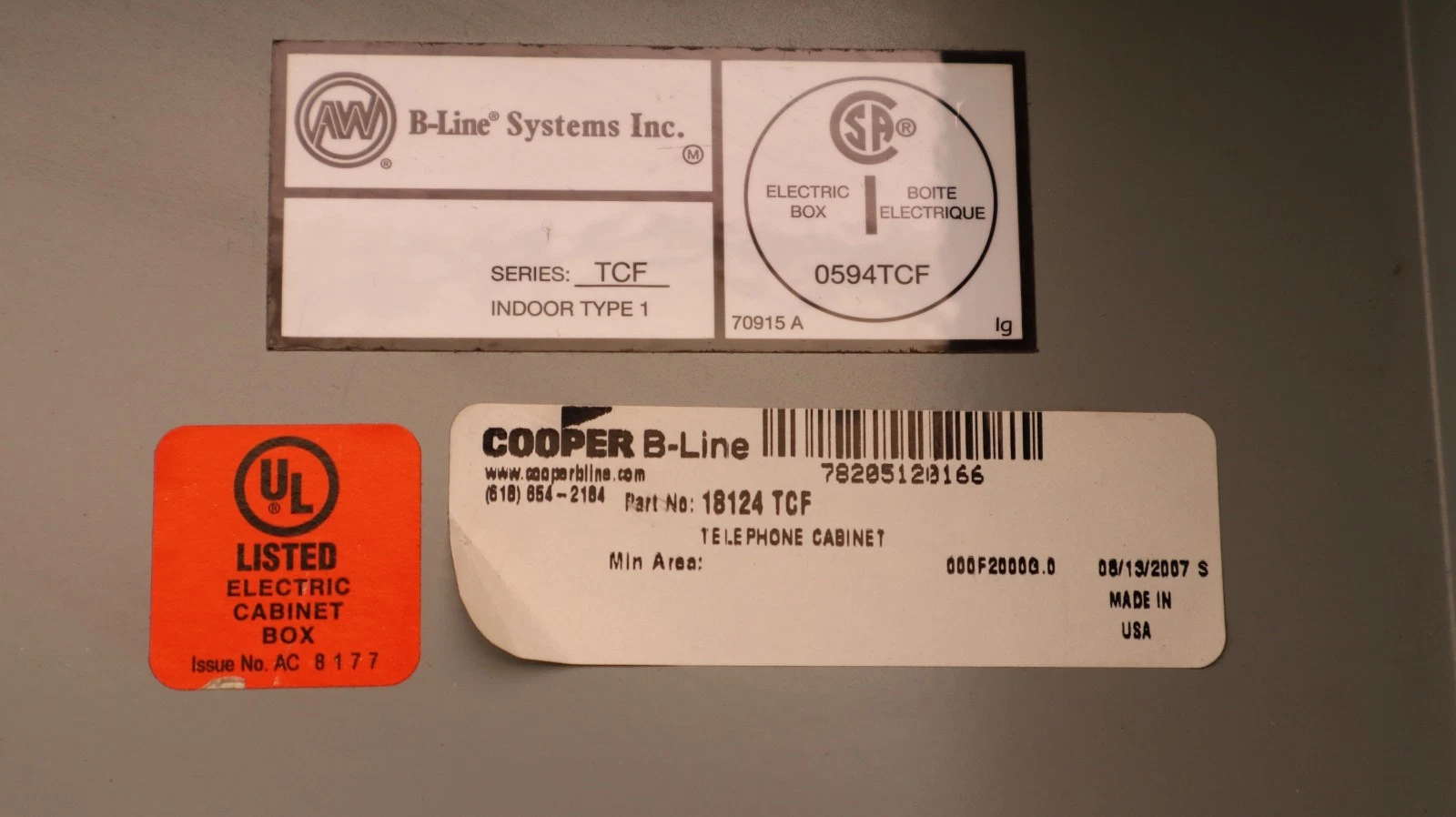 Eaton Cooper B-Line Telephone Cabinet 18x12x4 Flush 1 18124 TCF 18124TCF NEW