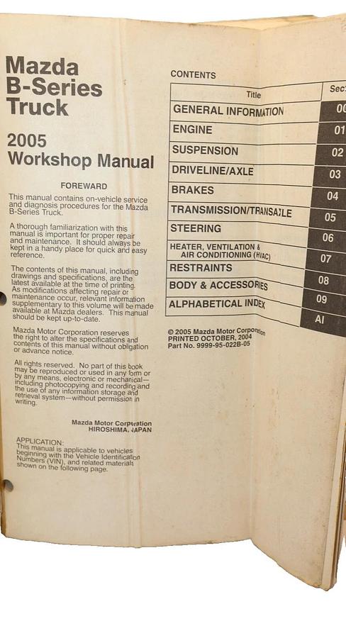 Used MAZDA B-Series Truck 2005 Workshop Manual