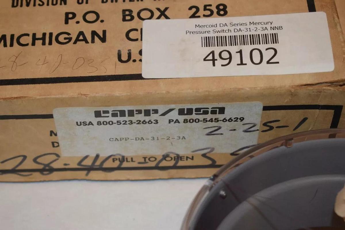 MERCOID CONTROL CAPP / USA PRESSURE SWITCH CAPP-DA-31-2-3A DA-31-2-3A (NEW)