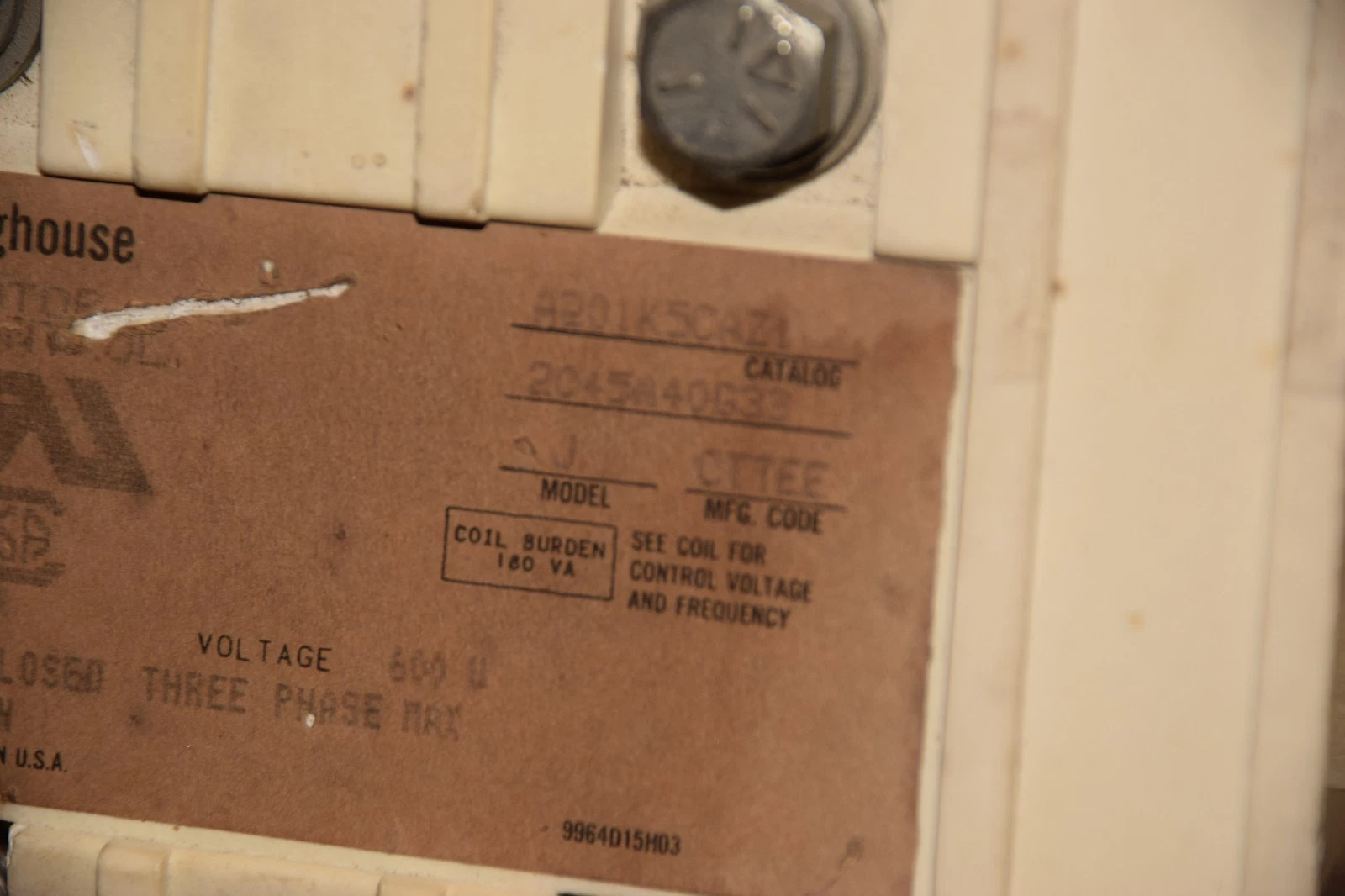 Used Westinghouse A201K5CAZ1 Size 5 Motor Starter, SZ 5,Contactor, 3-Phase, Model J,