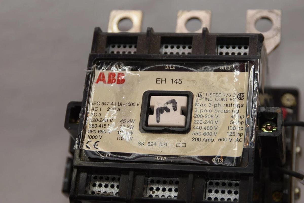 Used ABB 123109016-001 EH145C-YL11 EH145 200A 200 Amp 125Hp 24Vdc Coil Contactor