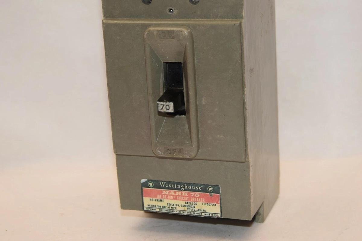 Used WESTINGHOUSE HF3070U 3P 70A 70 Amp 70 A 480V HF-Frame Mark 75 Circuit Breaker