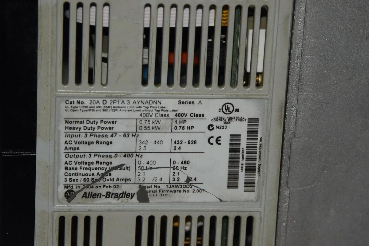 Used Allen-Bradley PowerFlex 70 20AD2P1A3AYNADNN Series A 1HP AC Drive