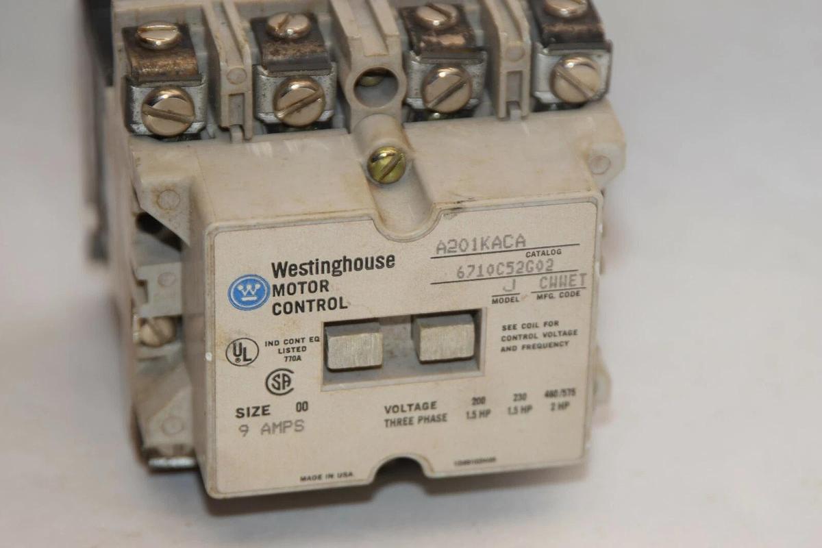 Used WESTINGHOUSE  A201KACA Size 00 9A 9 Amp 9 A Motor Control Contactor