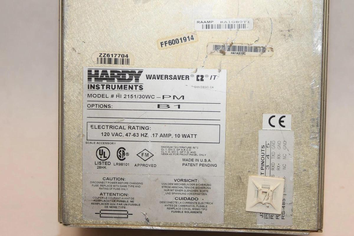 Used HARDY INSTRUMENTS HI2151/30WC-PM 120Vac .17A 10W Waversaver Wt Scale Controller