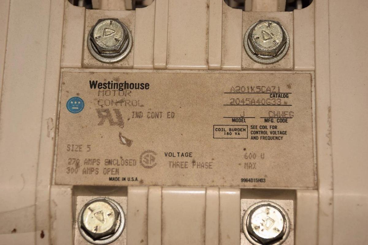 Used Westinghouse A201K5CAZ1 Size 5 Motor Starter, SZ 5,Contactor, 3-Phase, Model J,