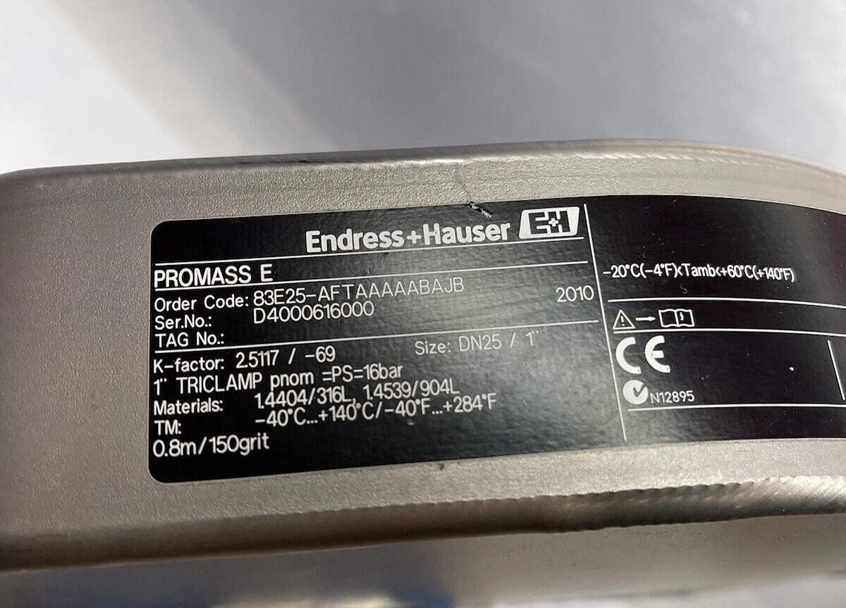 Used ENDRESS+HAUSER 83E25-AFTAAAAABAJB PROMASS E, FLOWMETER, DN25 1" CL.150 Stainless