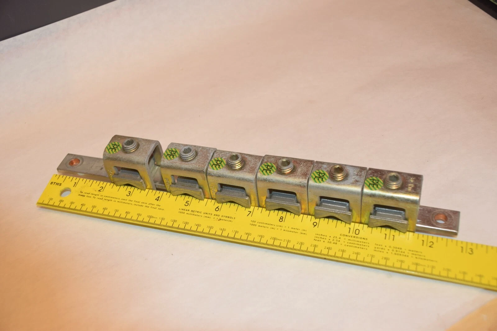 Used KLOCKNER MOELLER 13" Copper Buss Bar with grounding clamps K20X5 Clamp