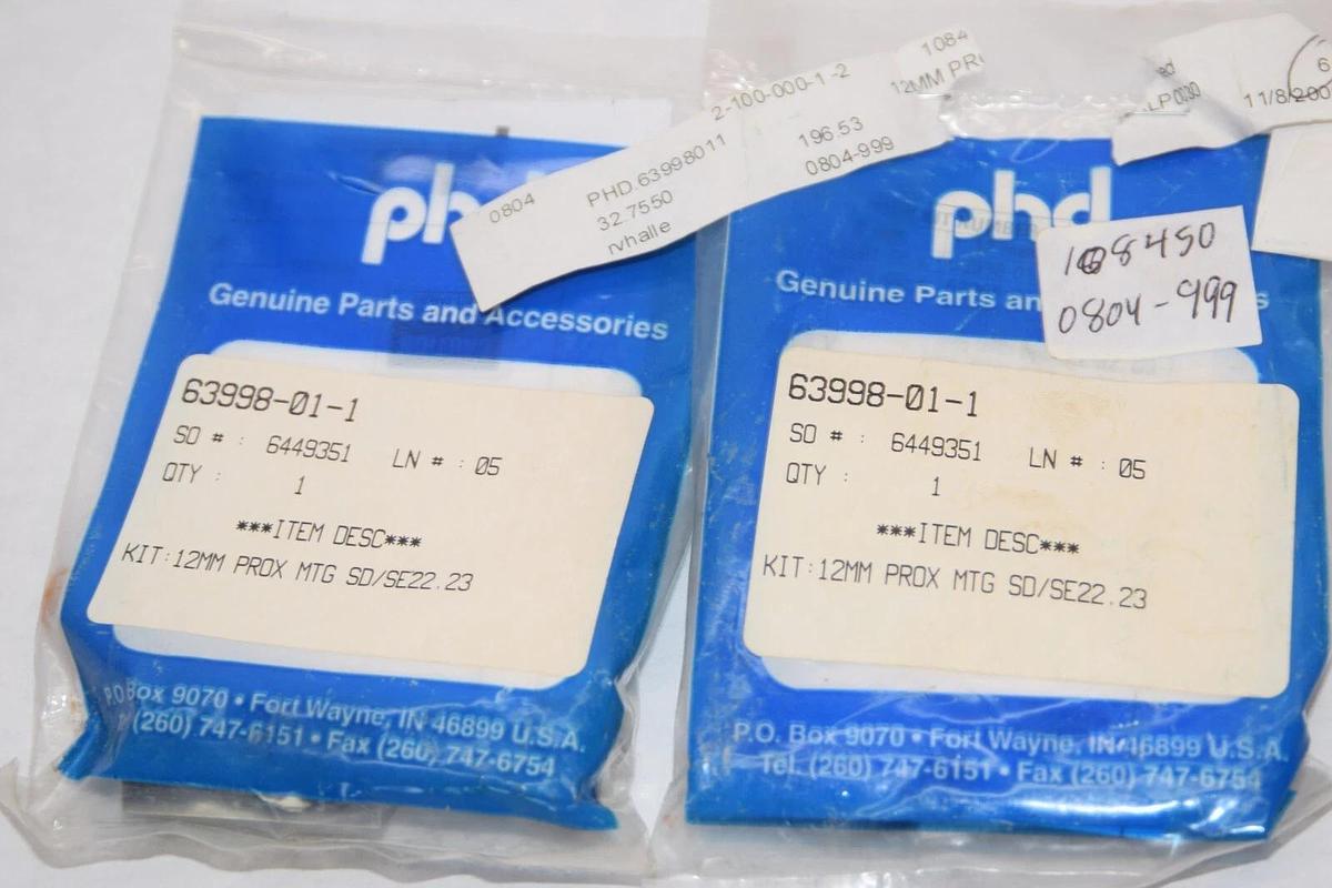 (NEW- Lot 2) PHD 63998-01-1 12mm Prox MTG SD/SE22.23 Proximity Switch Mount Kit