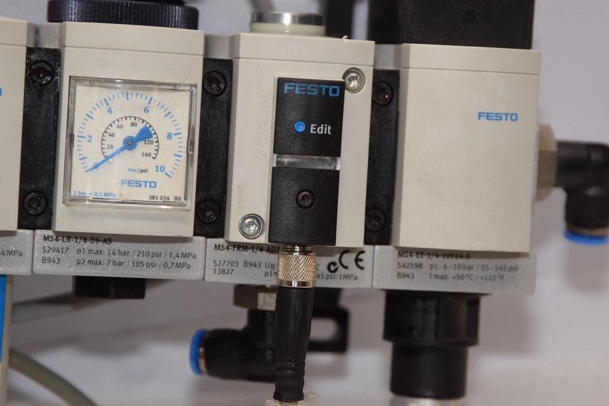 Used FESTO MS4-FRM-1/4-AD7 , MS4-LR-1/4-D6-AS , MS4-EE-1/4-10V24-S Filter Regulator