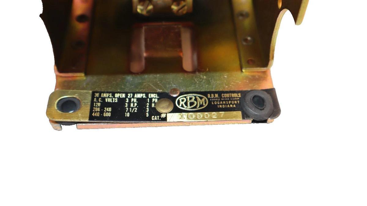RBM Controls Relay Armature 30Amp 120V coil 109027 5945-393-6648 109027-185 NEW
