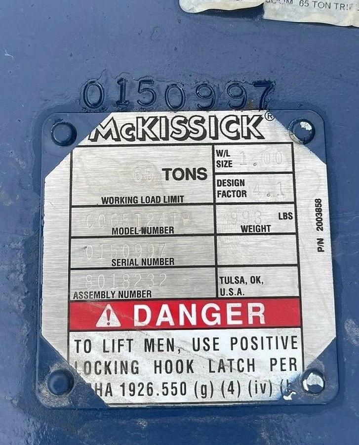 New, Mckissick 65 ton 680 Block Sheave Boom for Hook Capacity 65 Tons 24" triple