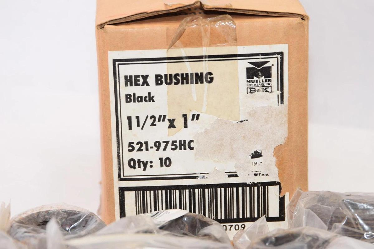 (NEW - Lot of 10) MUELLER 521-975HC 521975HC 1-1/2" x 1" Black Hex Bushing