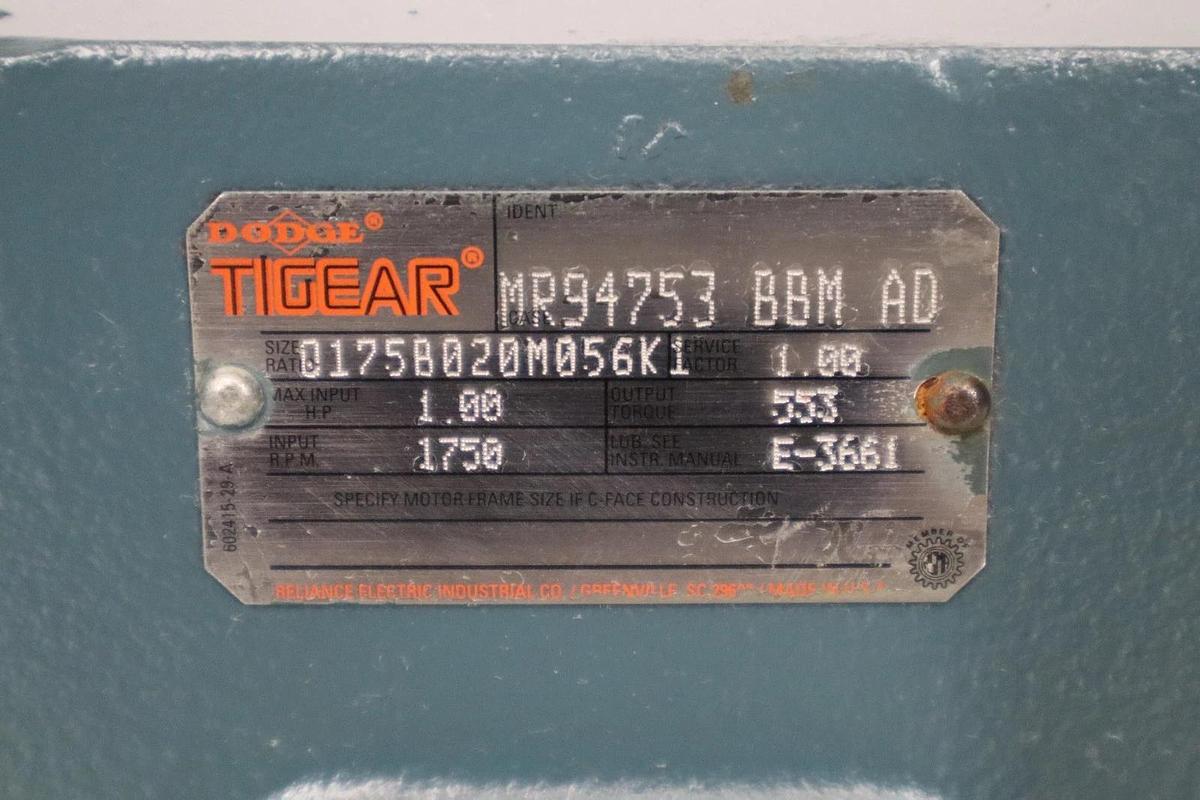 Refurbished Dodge Tigear Gear Box Speed Reducer Q175B020M056K1 1Hp 1750rpm 7/8" Shaft SF 1