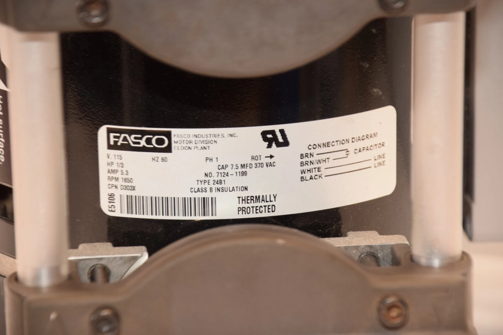 Used Gast 71R645-V114-D303X Piston Pump Fasco Motor 7124-1199 115v 1/3hp Pond Aerator